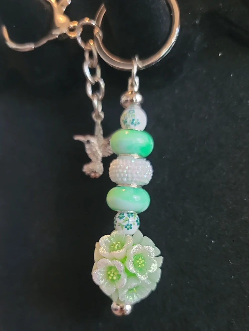 Floral Bead Drop Keychain with Hummingbird